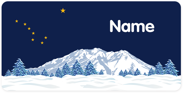 Alaska state flag with mountains and stars on a blue background