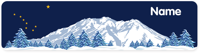Alaska state flag with mountains and stars on a blue background