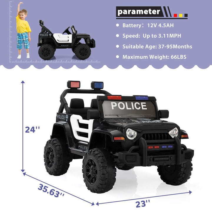 TOBBI 12V 2-Seater Kids Electric Off-Road Police Car-TH17M1119
