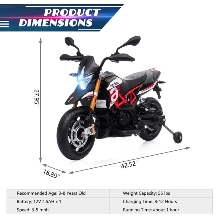 TOBBI 12V Electric Aprilia Licensed  Kids Ride-On Motorcycle-TH17A0661