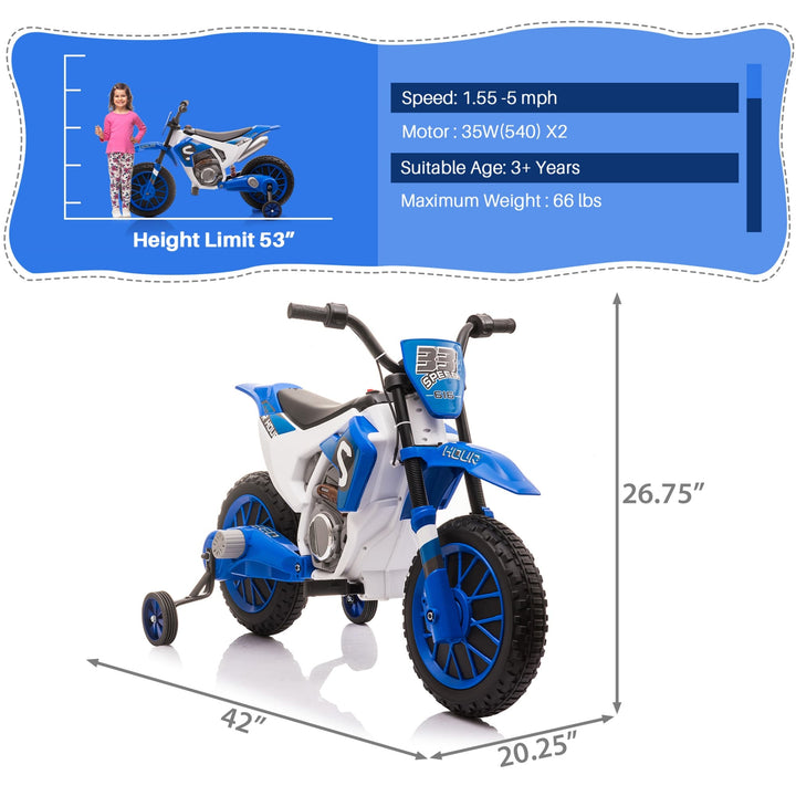 TOBBI 12V Electric Kids Ride-On Dirt Bike with Training Wheels-TH17A0967