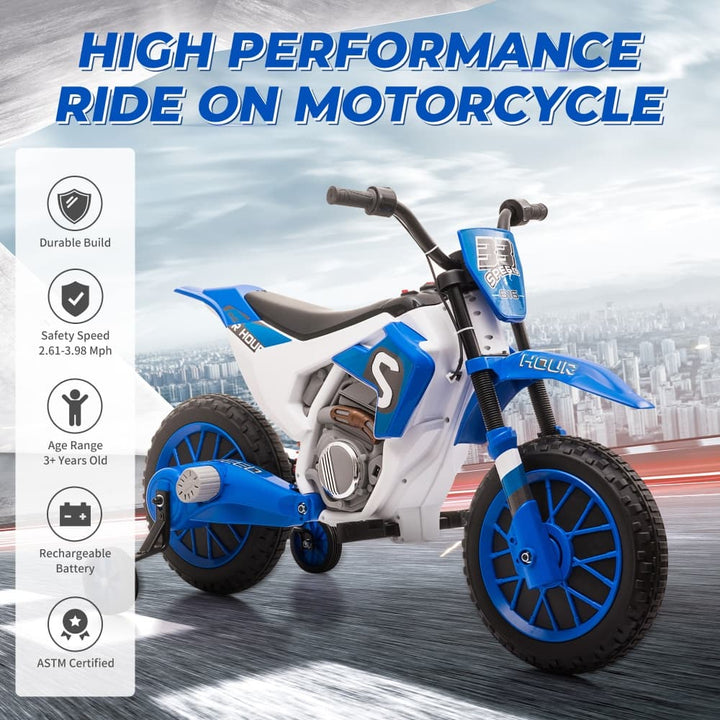 TOBBI 12V Electric Kids Ride-On Dirt Bike with Training Wheels-TH17A0967