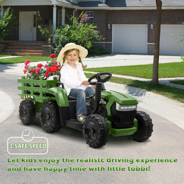 TOBBI 12V Electric Kids Ride-On Tractor with Trailer-TH17P0491