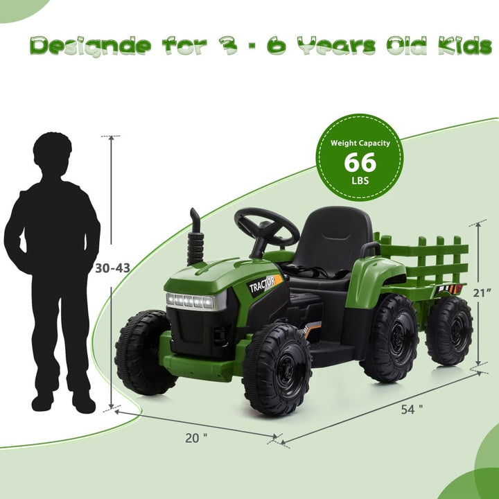 TOBBI 12V Electric Kids Ride-On Tractor with Trailer-TH17P0491