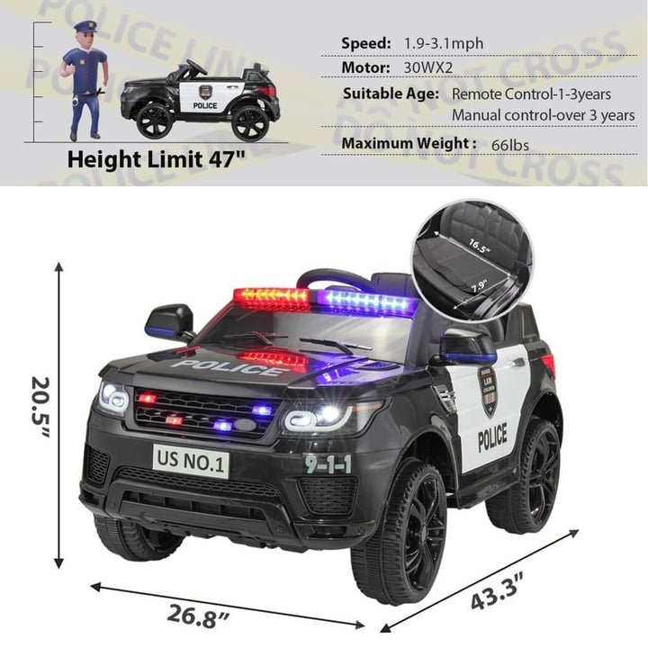 TOBBI 12V Electric Kids Ride On Toy Police Car-TH17W0442