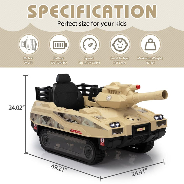 TOBBI 24V Electric Kids Ride-On Tank Car-TH17A1057