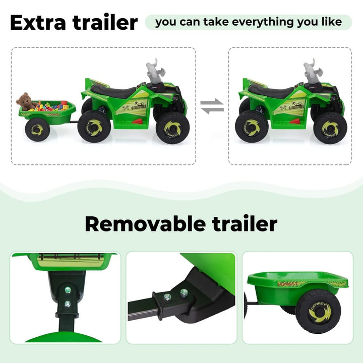 TOBBI 6V Electric Kids Ride-On ATV with Trailer-TH17N1012