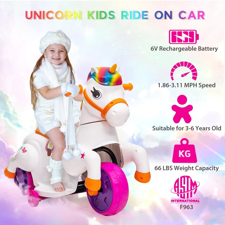 TOBBI 6V Electric Kids Unicorn Ride-On Car-TH17U1071