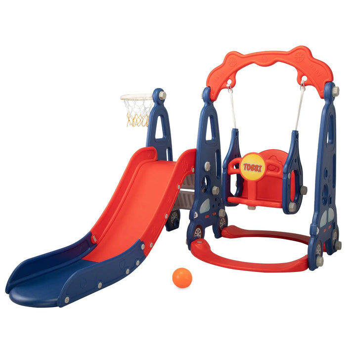 TOBBI & NYEEKOY 3-in-1 Car-Themed Toddler Slide and Swing Set-TH17Y0822