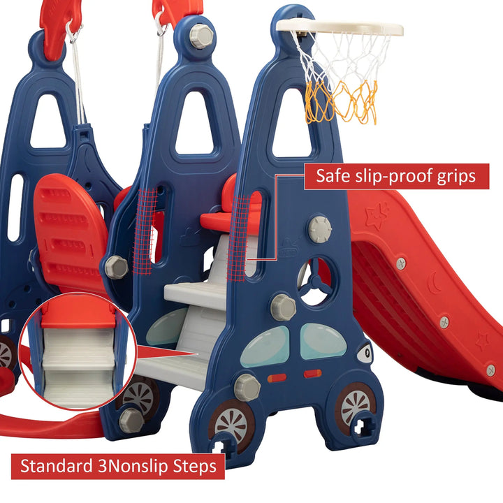 TOBBI & NYEEKOY 3-in-1 Car-Themed Toddler Slide and Swing Set-TH17Y0822