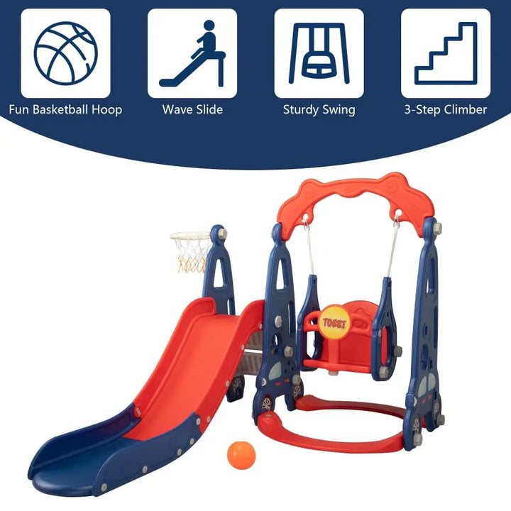 TOBBI & NYEEKOY 3-in-1 Car-Themed Toddler Slide and Swing Set-TH17Y0822