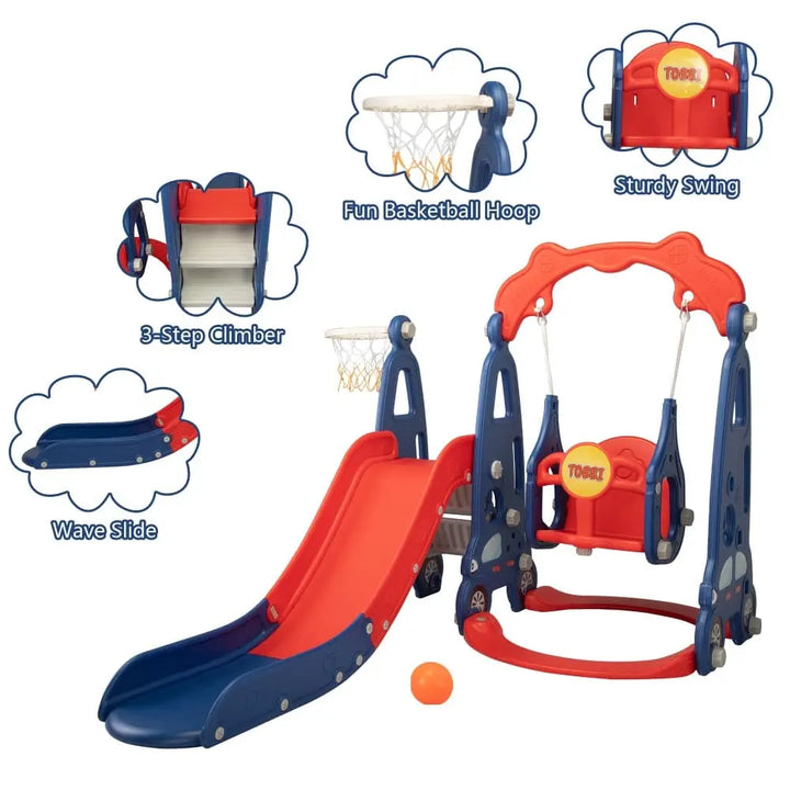TOBBI & NYEEKOY 3-in-1 Car-Themed Toddler Slide and Swing Set-TH17Y0822