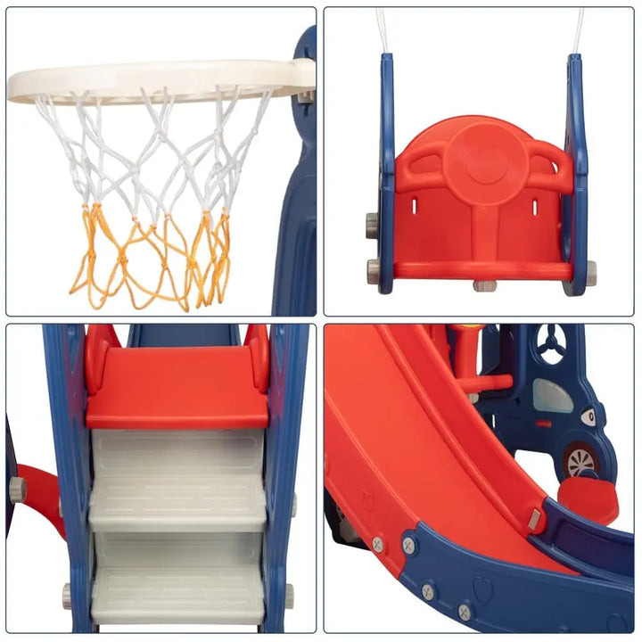 TOBBI & NYEEKOY 3-in-1 Car-Themed Toddler Slide and Swing Set-TH17Y0822