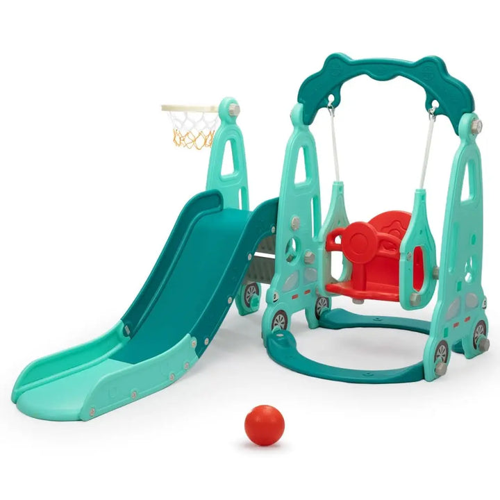 TOBBI & NYEEKOY 3-in-1 Car-Themed Toddler Slide and Swing Set-TH17Y0822