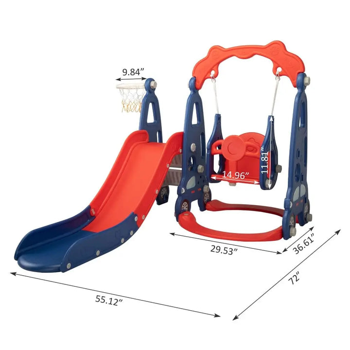 TOBBI & NYEEKOY 3-in-1 Car-Themed Toddler Slide and Swing Set-TH17Y0822