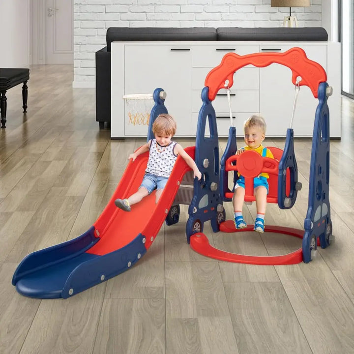 TOBBI & NYEEKOY 3-in-1 Car-Themed Toddler Slide and Swing Set-TH17Y0822