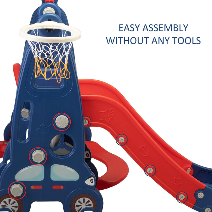 TOBBI & NYEEKOY 3-in-1 Car-Themed Toddler Slide and Swing Set-TH17Y0822