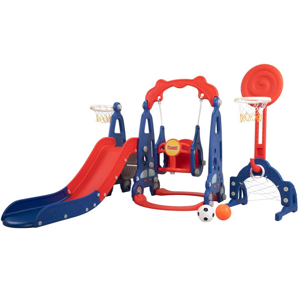 TOBBI & NYEEKOY 5-in-1 Car-Themed Toddler Slide and Swing Set-TH17Y0858