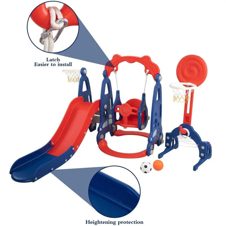 TOBBI & NYEEKOY 5-in-1 Car-Themed Toddler Slide and Swing Set-TH17Y0858