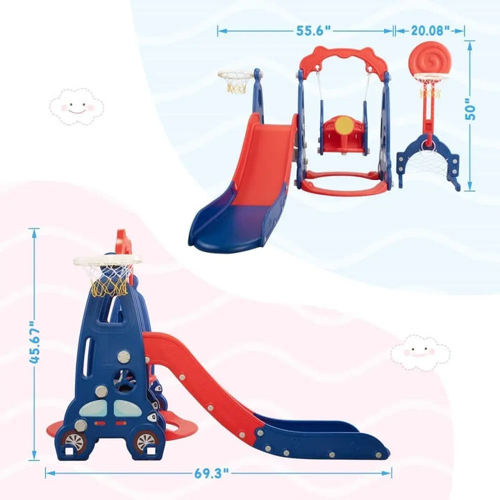 TOBBI & NYEEKOY 5-in-1 Car-Themed Toddler Slide and Swing Set-TH17Y0858