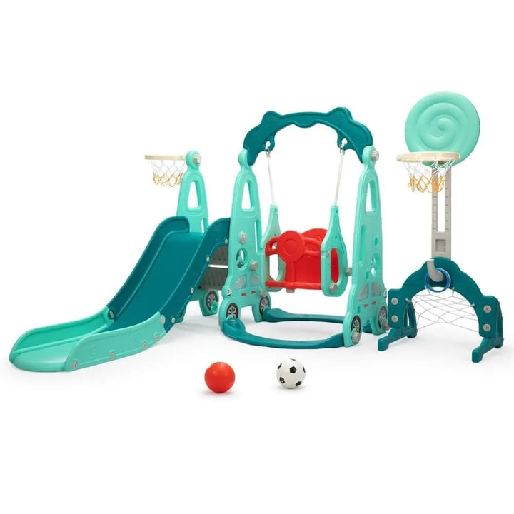 TOBBI & NYEEKOY 5-in-1 Car-Themed Toddler Slide and Swing Set-TH17Y0858