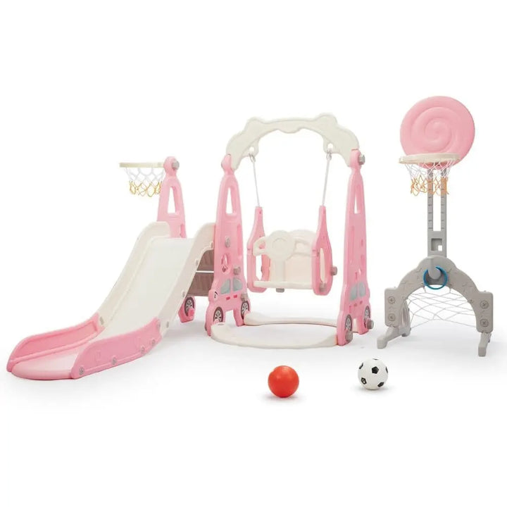 TOBBI & NYEEKOY 5-in-1 Car-Themed Toddler Slide and Swing Set-TH17Y0858