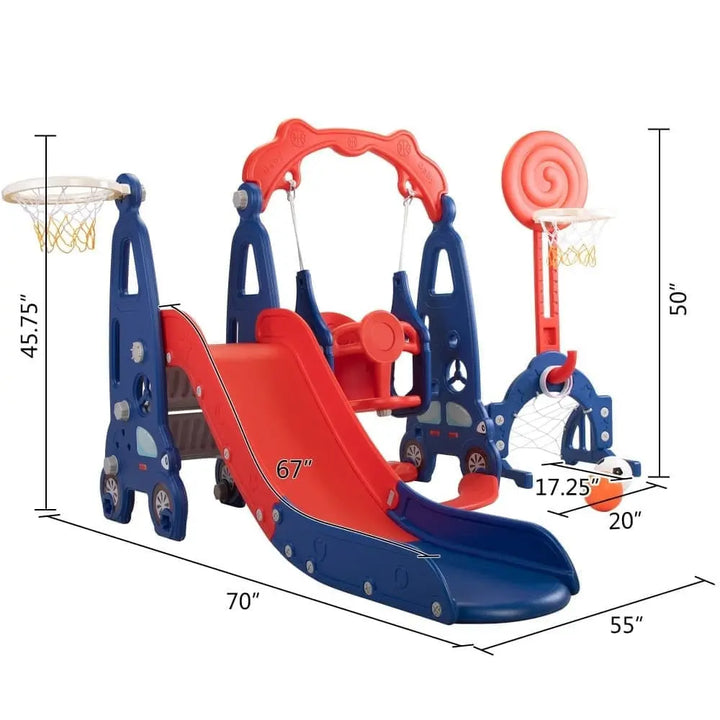TOBBI & NYEEKOY 5-in-1 Car-Themed Toddler Slide and Swing Set-TH17Y0858