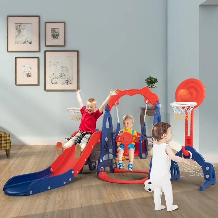 TOBBI & NYEEKOY 5-in-1 Car-Themed Toddler Slide and Swing Set-TH17Y0858