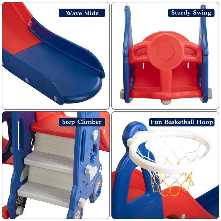 TOBBI & NYEEKOY 5-in-1 Car-Themed Toddler Slide and Swing Set-TH17Y0858