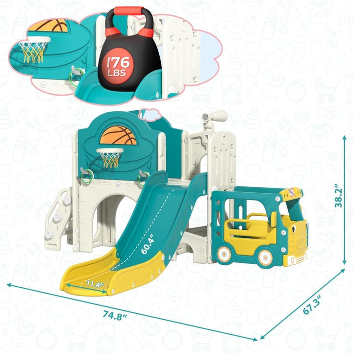 TOBBI & NYEEKOY 9-in-1 Bus-Themed Toddler Slide and Climber Set-TH17H1134