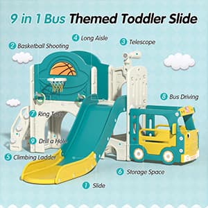 TOBBI & NYEEKOY 9-in-1 Bus-Themed Toddler Slide and Climber Set-TH17H1134