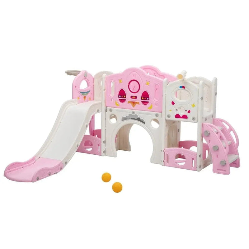 Tobbi Slides Pink + White TOBBI & NYEEKOY 9-in-1 Large Rocket-Themed Toddler Climber Slide  Discover 9-in-1 Large Rocket-Themed Toddler Climber Slide TH17H1116