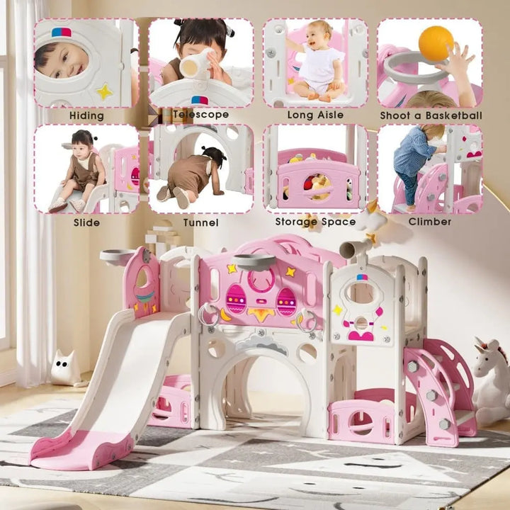 TOBBI & NYEEKOY 9-in-1 Large Rocket-Themed Toddler Climber Slide-TH17H1116