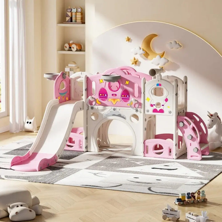 TOBBI & NYEEKOY 9-in-1 Large Rocket-Themed Toddler Climber Slide-TH17H1116